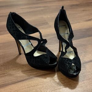 Elle Black Cutout Peep-Toe Stiletto Heels